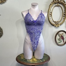 Shirley of Hollywood Purple Lace Teddy Bodysuit Sleeveless Size Medium