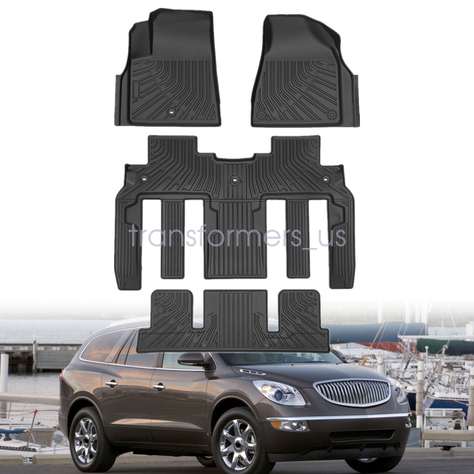 TPE Floor Mats Liner For 2007-2017 Buick Enclave/Chevy Traverse/GMC Acadia Black