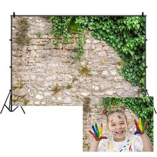 7x5ft Rustic Rock Brick Wall Backdrop Spring Garden Plant Stone Photo Studio