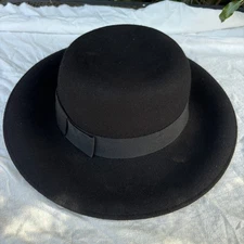 Made in Italy 100% Wool Felt Black Wide Brim Fedora Hat Classic