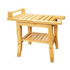 Bamboo Bath Shower Bench 2-Tier Waterproof Storage Shelf Spa Seat Non Slip Feet