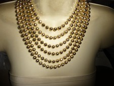 6 STRANDS LAYERED GOLD TONE BEADS VTG BIB STATEMENT NECKLACE 30/5
