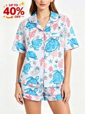 LADIES Nightshirts NIGHTDRESS nightie summer Sea Turtle Print Button Up PJS