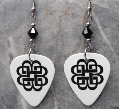 Breaking Benjamin Logo White Guitar Pick Earrings with Black Swarovski Crystals