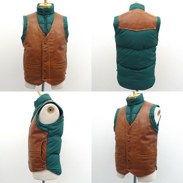 Schott 2Way Down Jacket Leather Switch Green Brow… - image 5