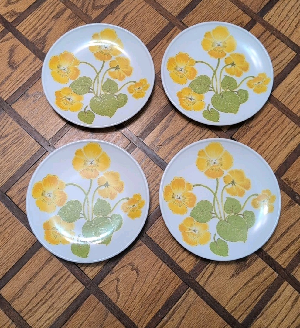 4 Noritake Progression China Flower Time #9072 8 1/4&rdquo; Side Plates Japan Yellow