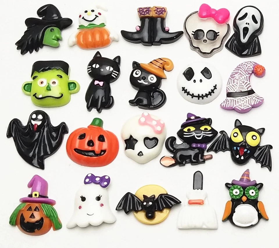100 peças botões de resina Halloween abóbora gato morcego coruja conjunto de artesanato faça você mesmo - Imagem 3 de 4