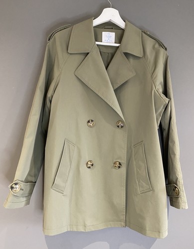 Primark Ladies Khaki Green Short Trench Mac Oversized Coat Size S - Picture 2 of 7
