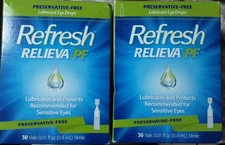 2 New Refresh Relieva PF Lubricant Eye Drops - 30 Vials Each Box Exp. 03/2026