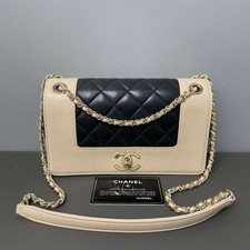 Chanel Bicolor Black Beige Quilted Flap Chain Shoulder Bag