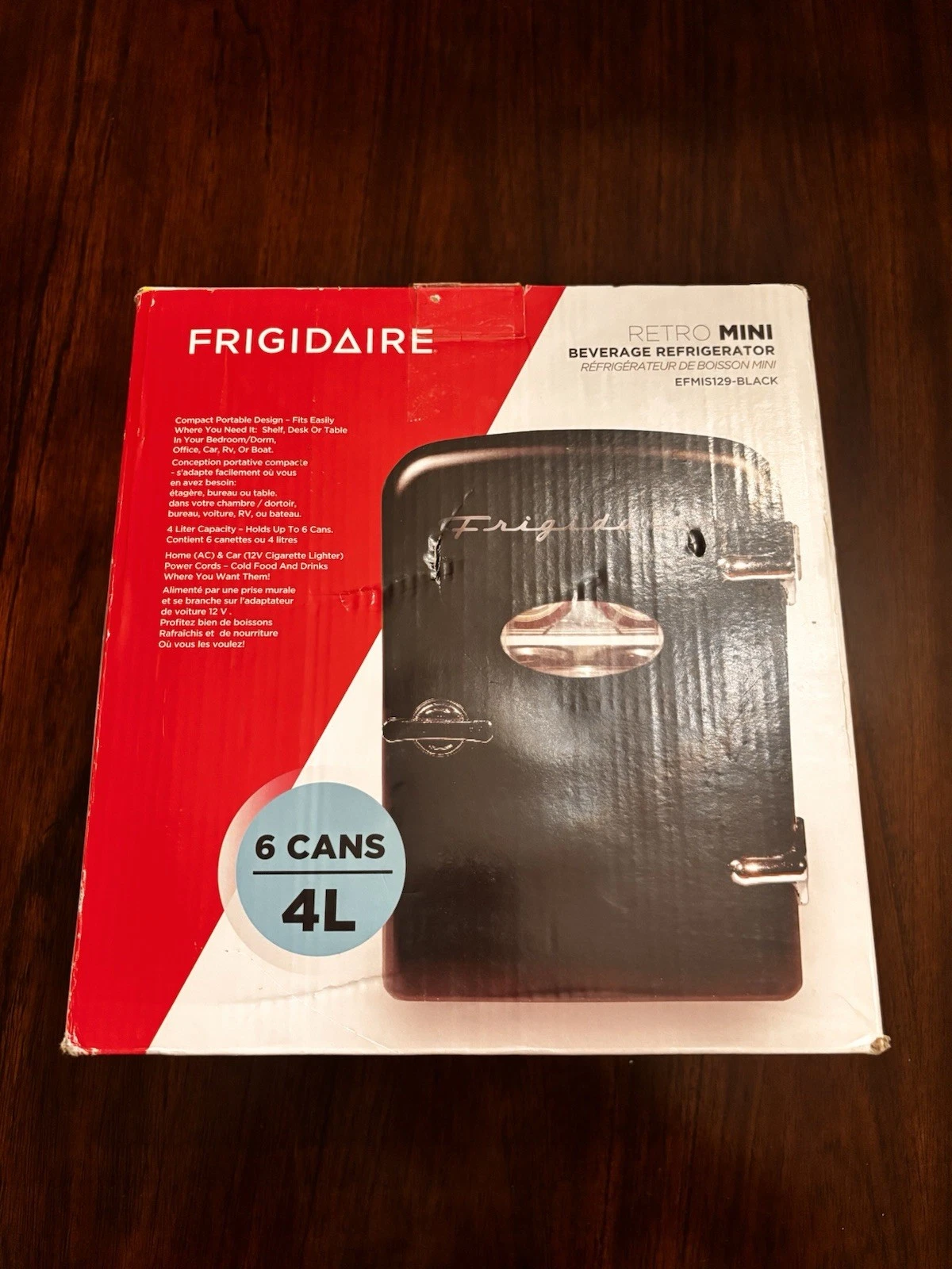 Frigidaire Retro Mini Beverage Refrigerator EFMIS129-BLACK, 4L, 6 Can, Black
