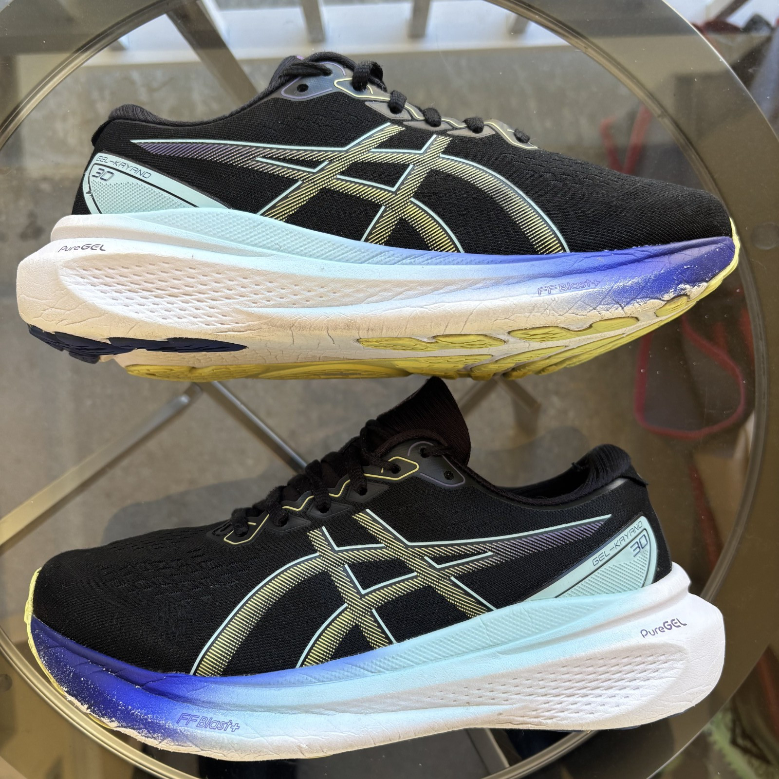 Asics Gel Kayano 30 Shoes Women's Size 7.5 Black Blue Athletic Running Sneakers