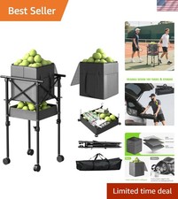 All-Terrain Tennis Ball Hopper with Side Storage - Foldable Heavy-Duty Design