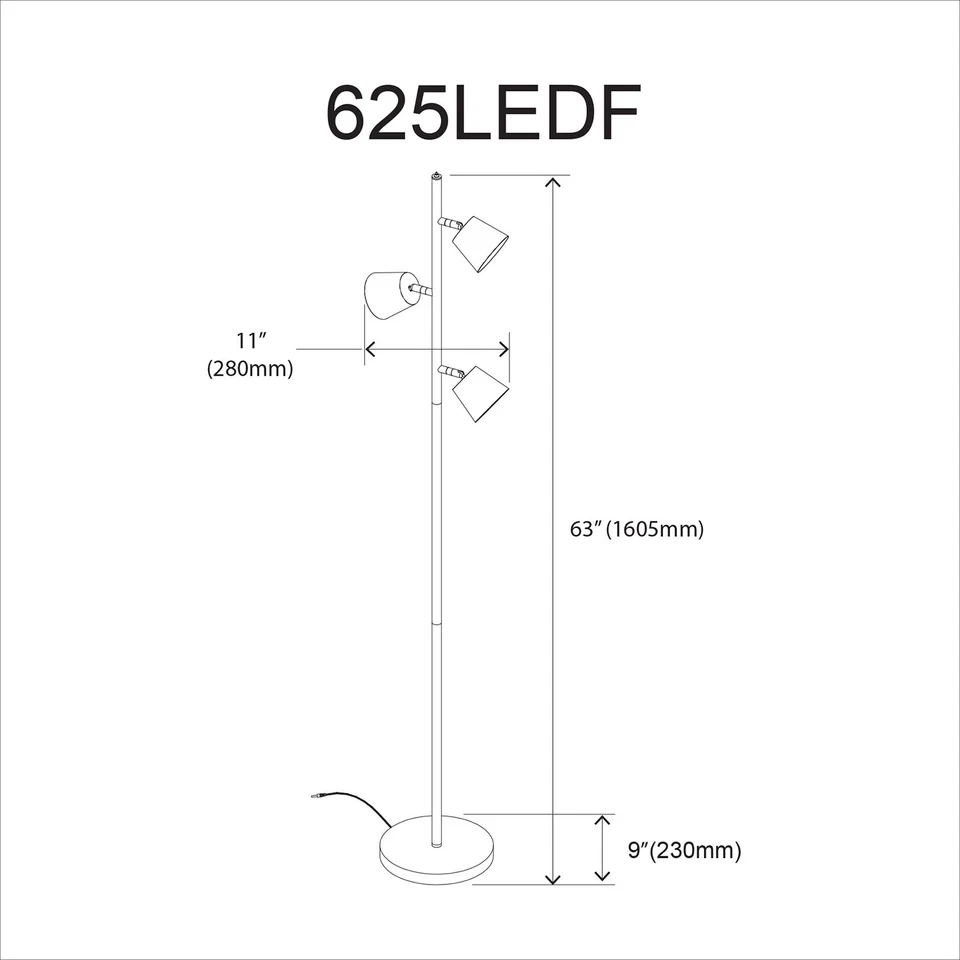 Lámpara de pie LED Dainolite 625LEDF 3 luces 62" de alto - cromada Foto 4 de 4