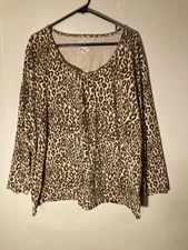 Just My Size Top Womens 4X, (26W/28W)/Black/Brown/Leopard Print/Cotton/Easy Care