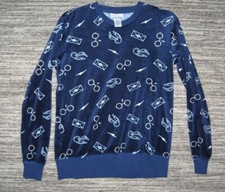 Harry Potter Pajama Top Sz Small Blue Soft Velour Long Sleeve Glasses Snitch