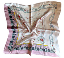 21"X21"Pink Horsebits Print Pure Mulberry Satin Silk 12momme Scarf 53x53cm4-167