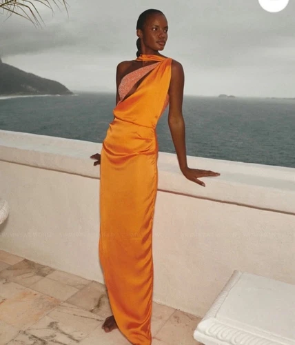 NEW Baobab Asaka Dress in Orange Revolve Maxi Satin Party Dress Small