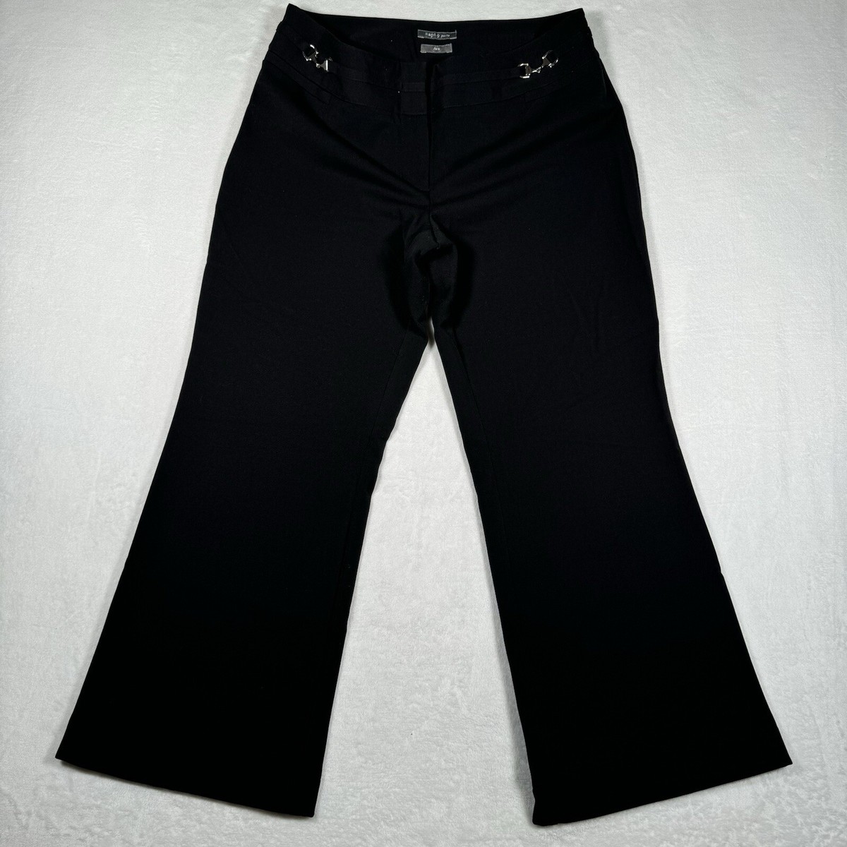 Apt 9 Dress Pants Black Ava Stretch Gold Colored Hasps Size 10P Petite Zipper