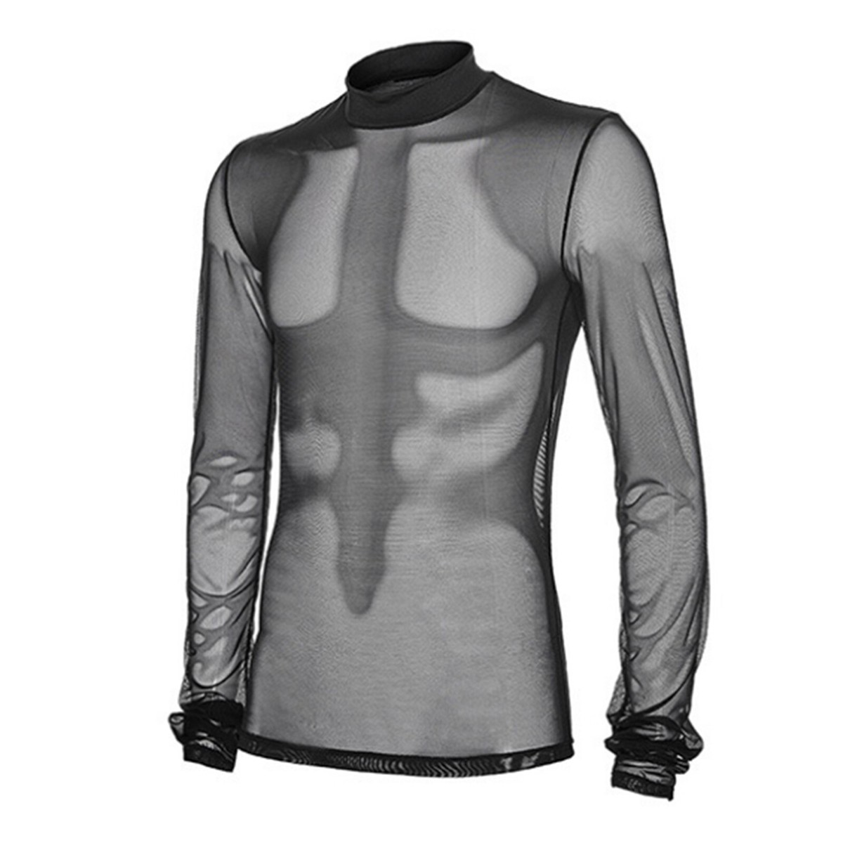 Tシャツ・カットソー YOUHEE MESH LONG SLEEVE BLACK Men Long Sleeve See Through Mesh T-shirt Top Clubwear Muscle