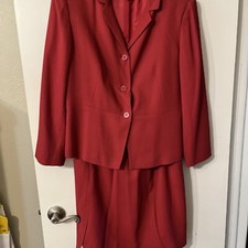 TALBOTS Women's 14P Petite Skirt Suit Brick Red Blazer Jacket Pencil Straight Sk
