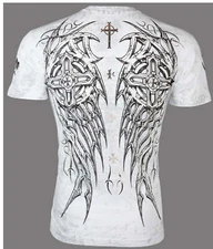 Archaic By Affliction Men's T-Shirt SPIKE WINGS Cross White Biker S-5XL