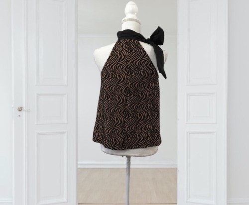 Anthropologie Sunday in Brooklyn Jacquard Halter Top Black Brown , Sz XS, NWT - Picture 7 of 14
