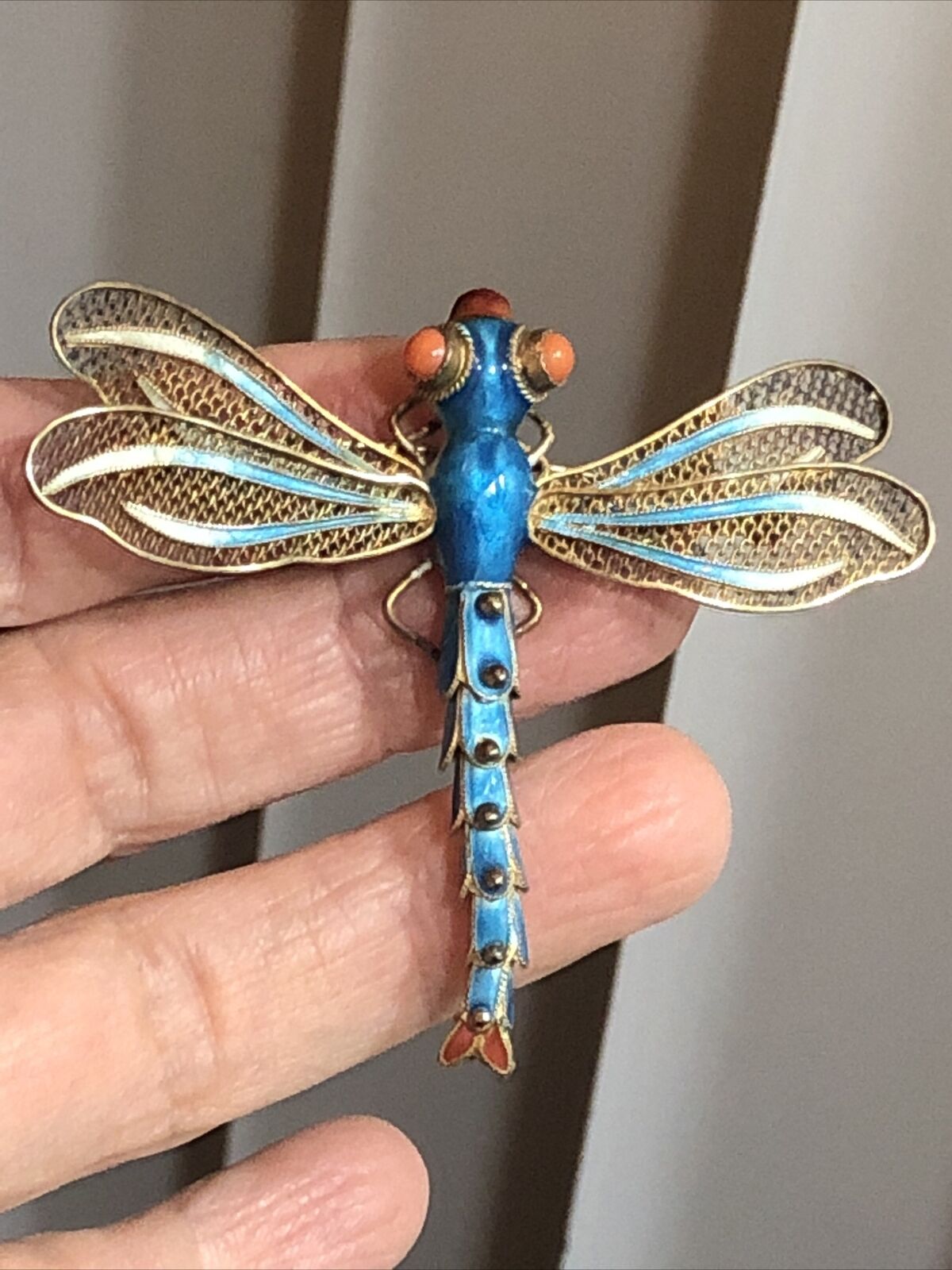 Chinese Export Sterling 925 Coral Eye Dragonfly A… - image 8