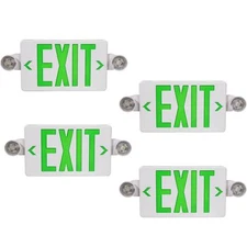 Green LED Exit Sign with Emergency Lights, Two LED Adjustable Head Emergency ...