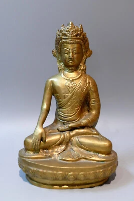 Bronze Bouddha doré Népal asiatique bouddhisme H20cm - Photo 1/4