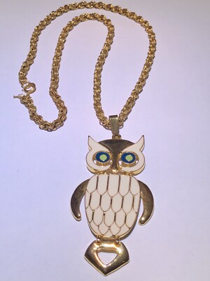 Trifari enamel owl pendant vintage 