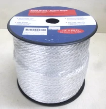 NEW! SOLID BRAIDED NYLON ROPE, 1/2" Dia., White, 250 LB., 387 WORKING LOAD