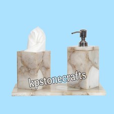 White Agate Bathroom Set  Handmade Luxury Bath Accessories  Natural Stone Soap