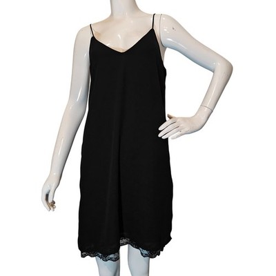 Zara Basic Black Slip Dress Lace Trim Hem Spaghetti Strap M