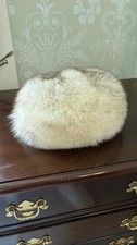 Real Arctic White  Silver Fox fur pillbox hat, lined. Vintage, about 21" around