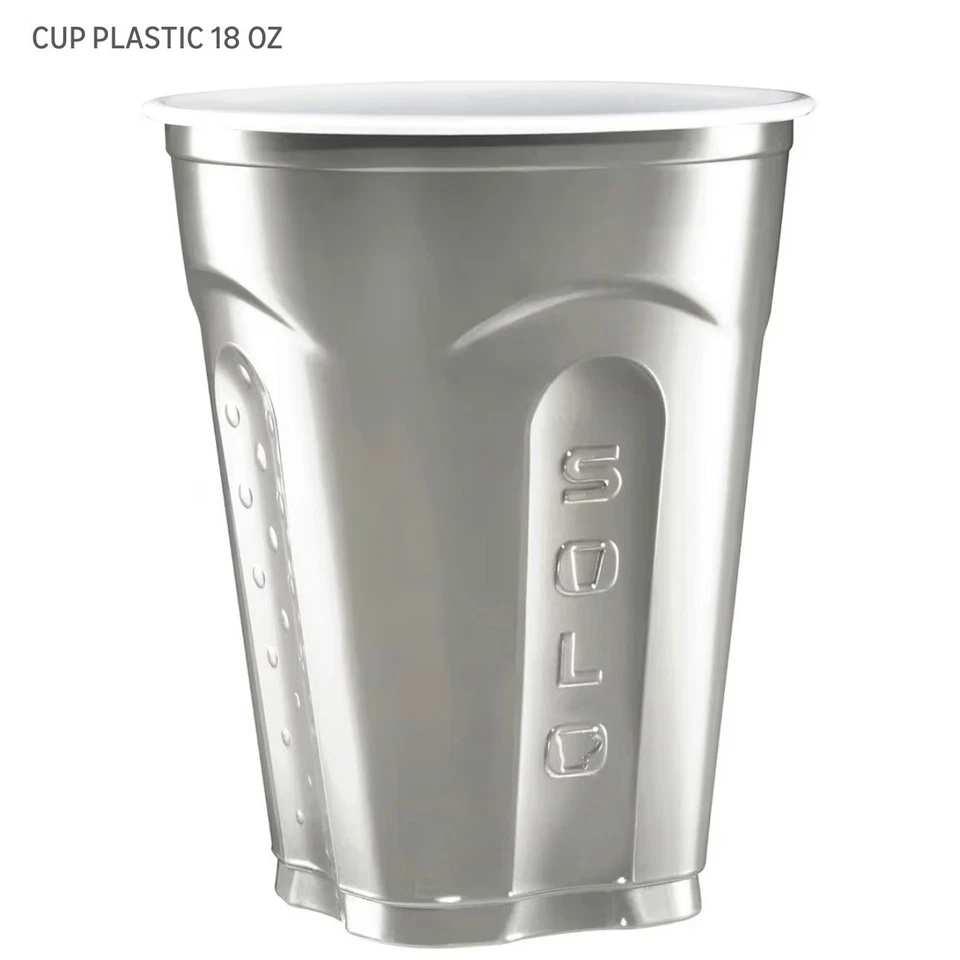 SILVER SOLO Disposable  18oz Plastic Party Cups for Holiday Birthday-60 Ct - Image 2 of 2
