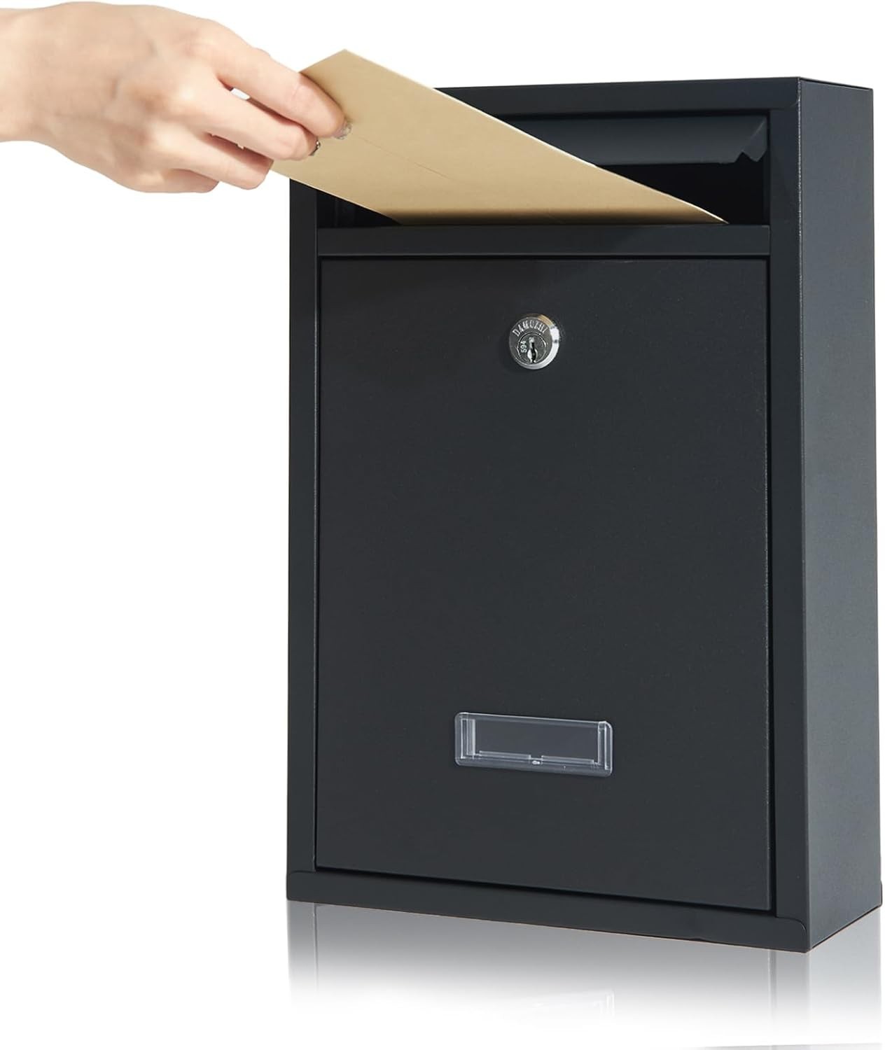 Black Lockable Post Box Outdoor Wall Mounted Letterbox w/Keys 21.5 x 9 ...