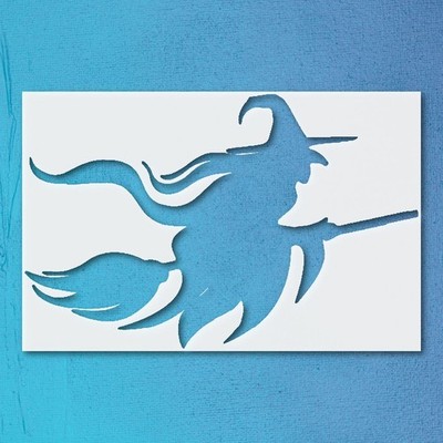 Witch Flying on Broomstick Halloween Wall Art Reusable Stencil - StencilAir
