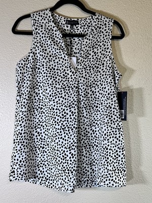 NWT Bobeau Collection Women's Size Small Black White Spotted Sleeveless Blouse