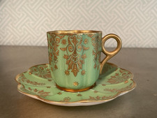 Coalport Demitasse Cup  Saucer Set Green  Gold AD 1750 6 Available AD 2767