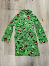 Minecraft Boys Hooded Fleece Robe Size 10 Green Cozy Gaming Sleepwear