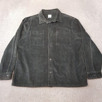 M&S Mens Shirt 2XL XXL Black Grey Cord Worker Overshirt Jumbo Factory Field