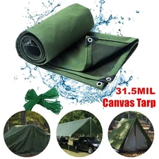 Heavy Duty Canvas Tarp Waterproof 19.4oz Extra Thick Canvas Tarpaulin RV Cover