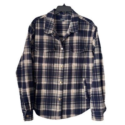 Flag & Anthem Sz L Blue Plaid Snap Buttons Flannel Shirt Shacket Women s