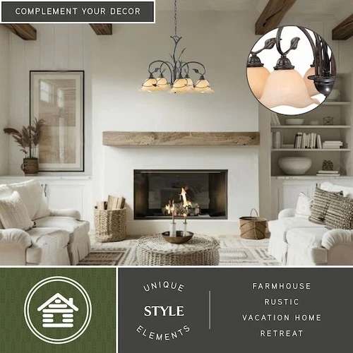 VAXCEL CH38805OL Vine 5 Light Black Rustic Chandelier - Picture 4 of 6