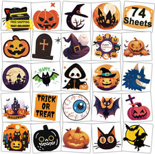 Halloween Temporary Tattoos for Kids - 74 Individually Sheets Halloween Pumpkin