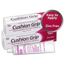 Cushion Grip Thermoplastic Denture Adhesive, 1 oz - 2-Pack | Non-Glue Soft