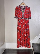 Boden Lily Jersey Midi Tea Dress Bright Ruby Poppy Bouquet Cottagecore Size 6R