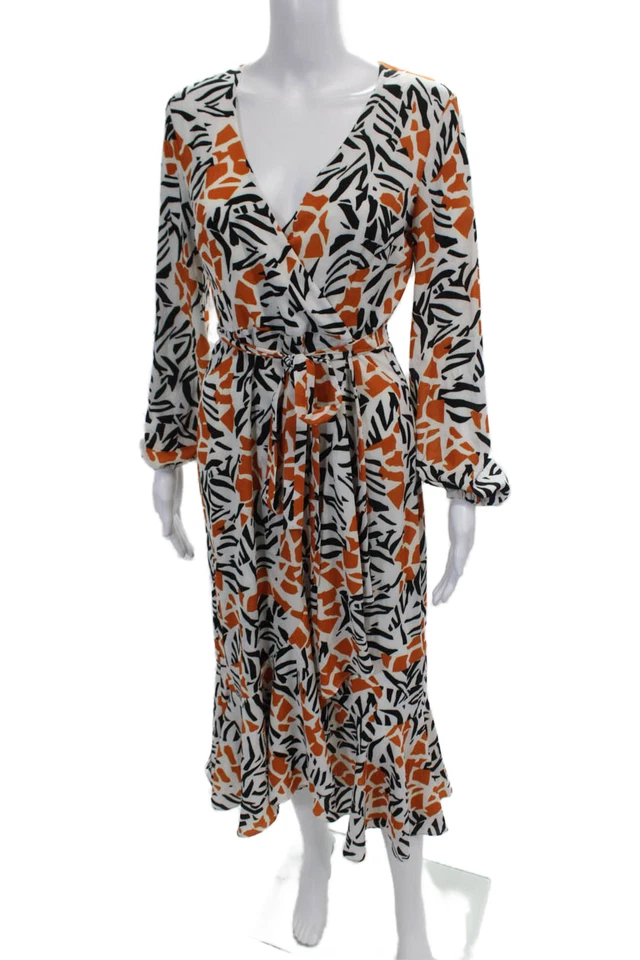 Vestido midi envolvente estampado abstracto manga larga French Connection para mujer talla 6 Foto 2 de 4