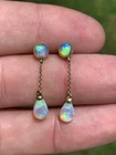 14ct Gold Opal Drop Earrings, Vintage 14k 585
